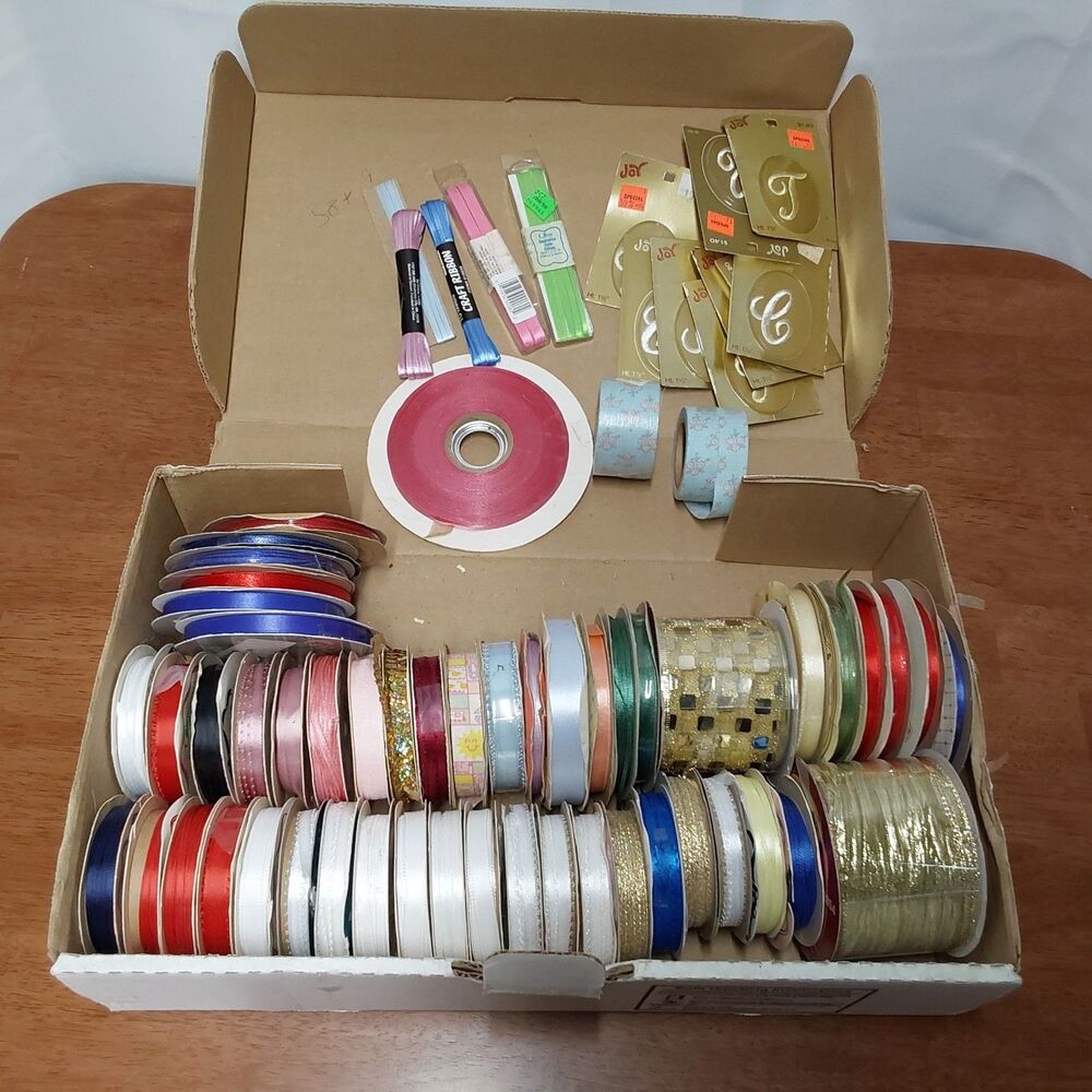Lot of 50+ Vintage Craft Ribbon Spools Multicolor Mixed Polyester Sewing
